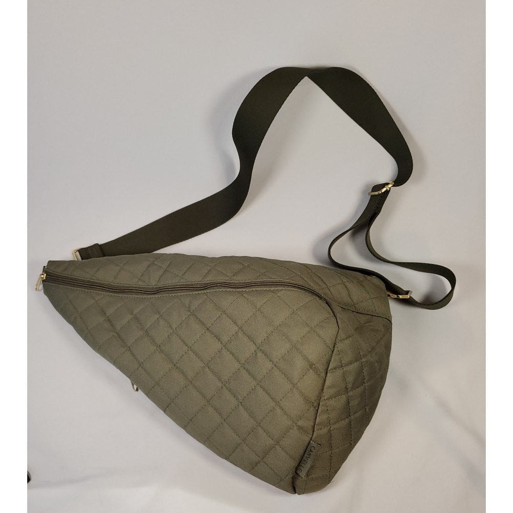 CANVELLE Oversized Fanny Pack Olive Green Nylon Sling Crossbody Shoulder Bag
